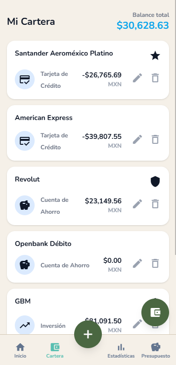 Captura de Cartera en modo claro